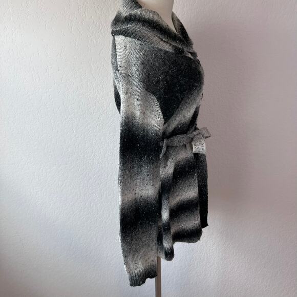 Vintage Y2K Wool Blend Button Up Cardigan Sweater Belted Black White Medium - Picture 14 of 15